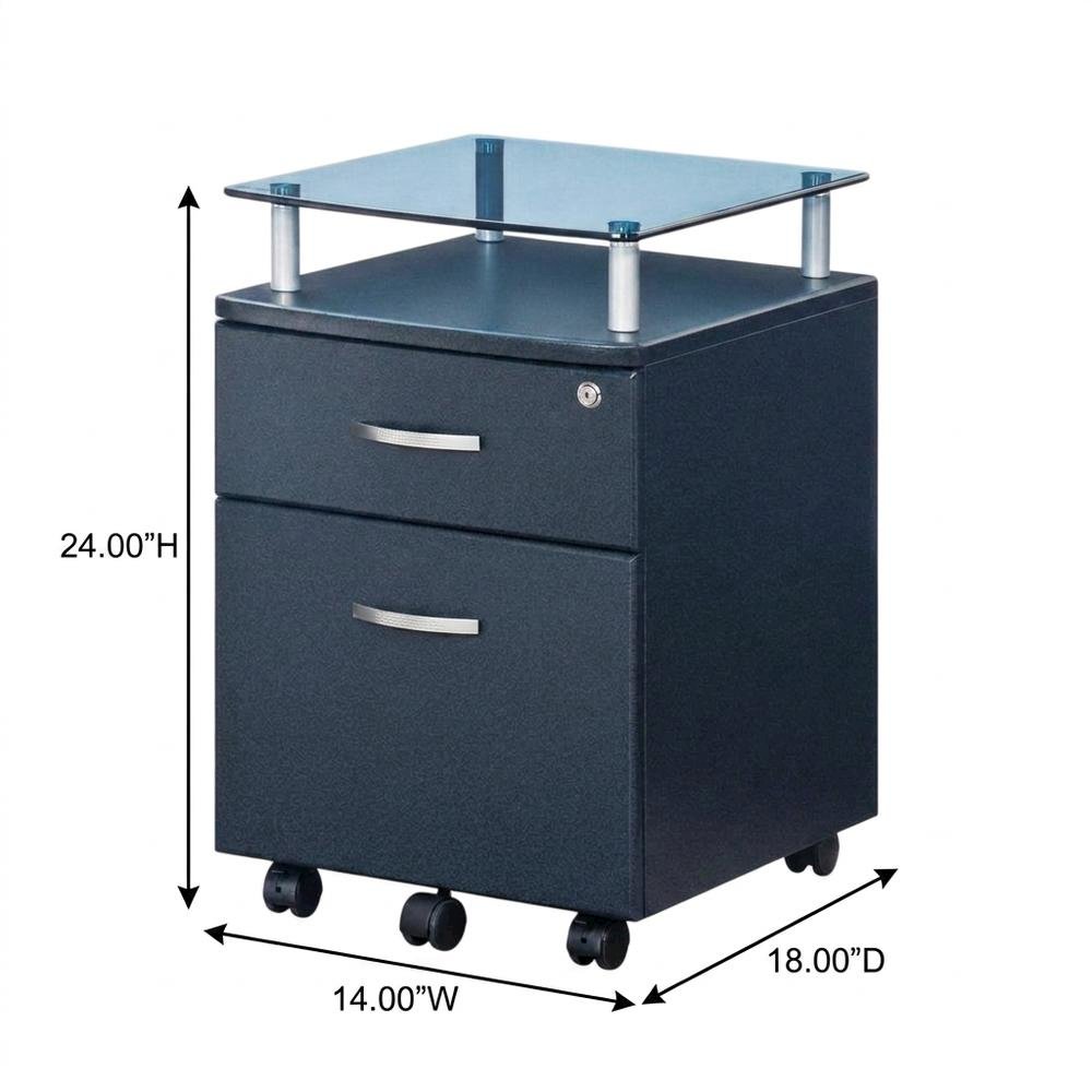 Graphite Rolling File Cabinet with Glass Top for Office Storage