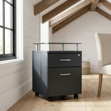 Graphite Rolling File Cabinet with Glass Top for Office Storage