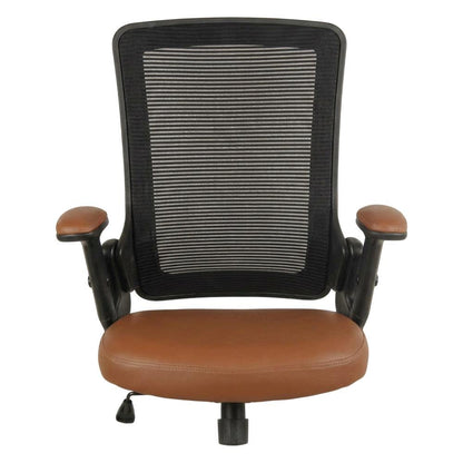 Brown Mesh Mid-Back Office Chair with Height-Adjustable Arms