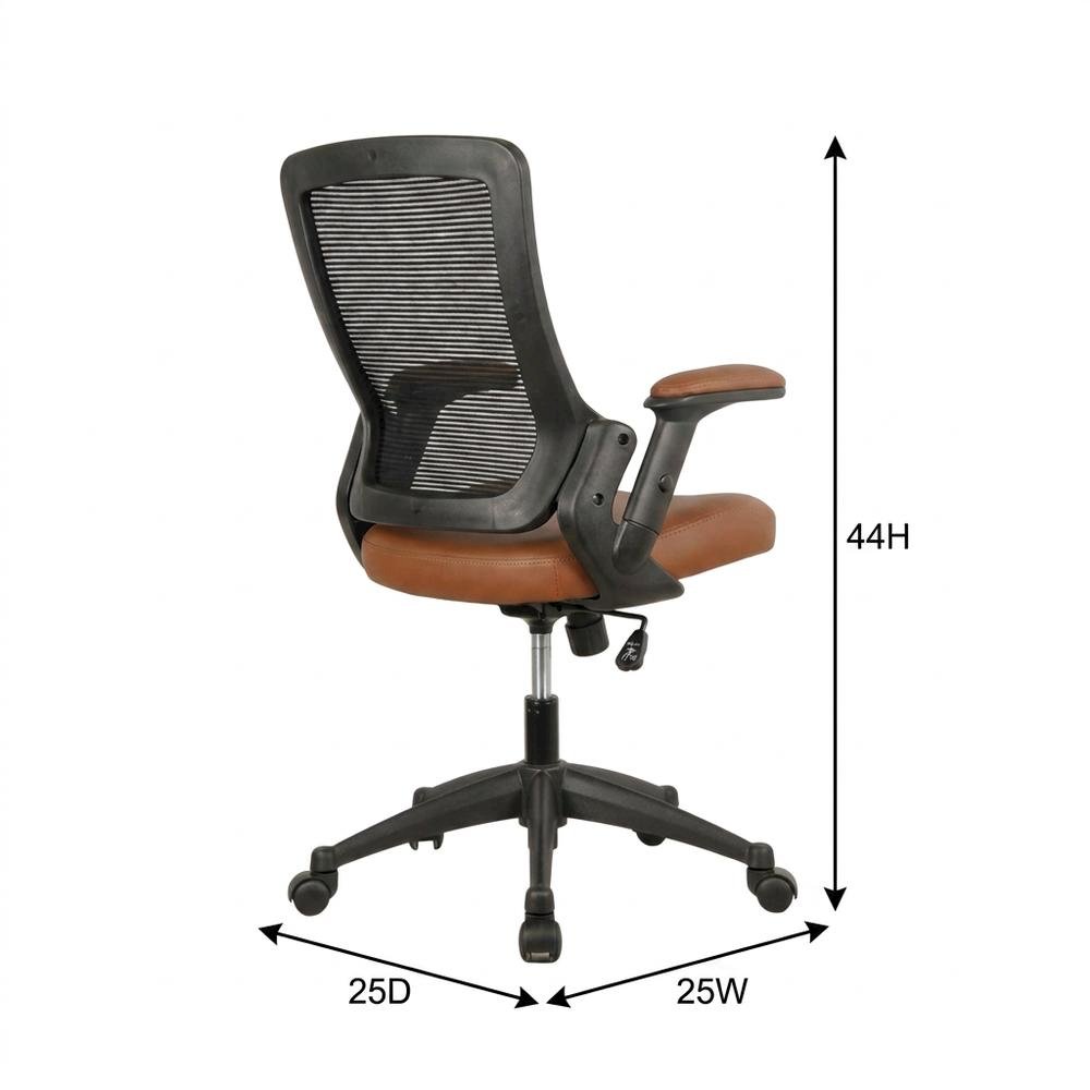 Brown Mesh Mid-Back Office Chair with Height-Adjustable Arms