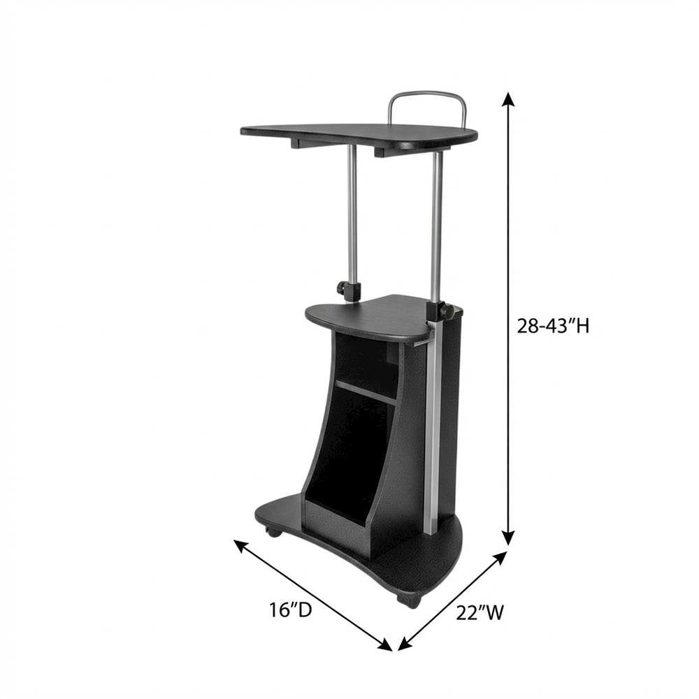 Graphite Mobile Adjustable Laptop Cart With Storage For Home Office Use