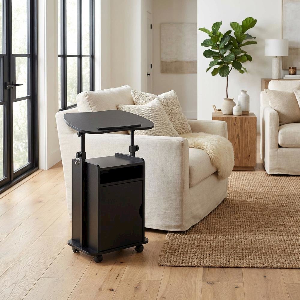 Adjustable Black Laptop Cart With Storage For Ergonomic Workspace Setup