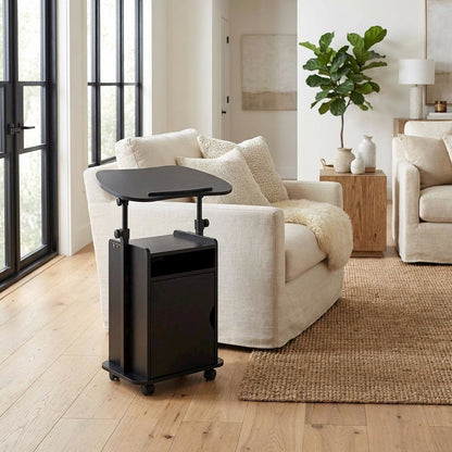 Adjustable Black Laptop Cart With Storage For Ergonomic Workspace Setup