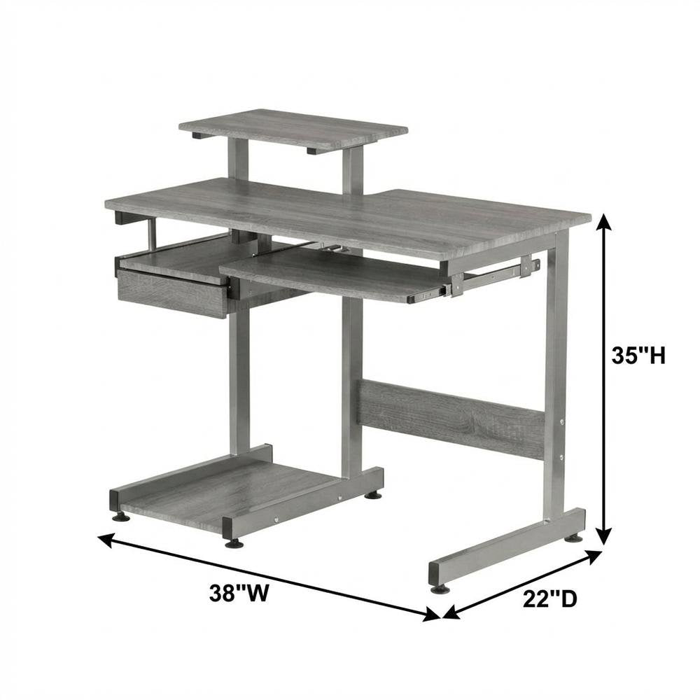 Gray Complete Computer Workstation, Sturdy Steel Frame And Mdf Panel For Office