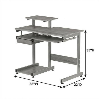 Gray Complete Computer Workstation, Sturdy Steel Frame And Mdf Panel For Office