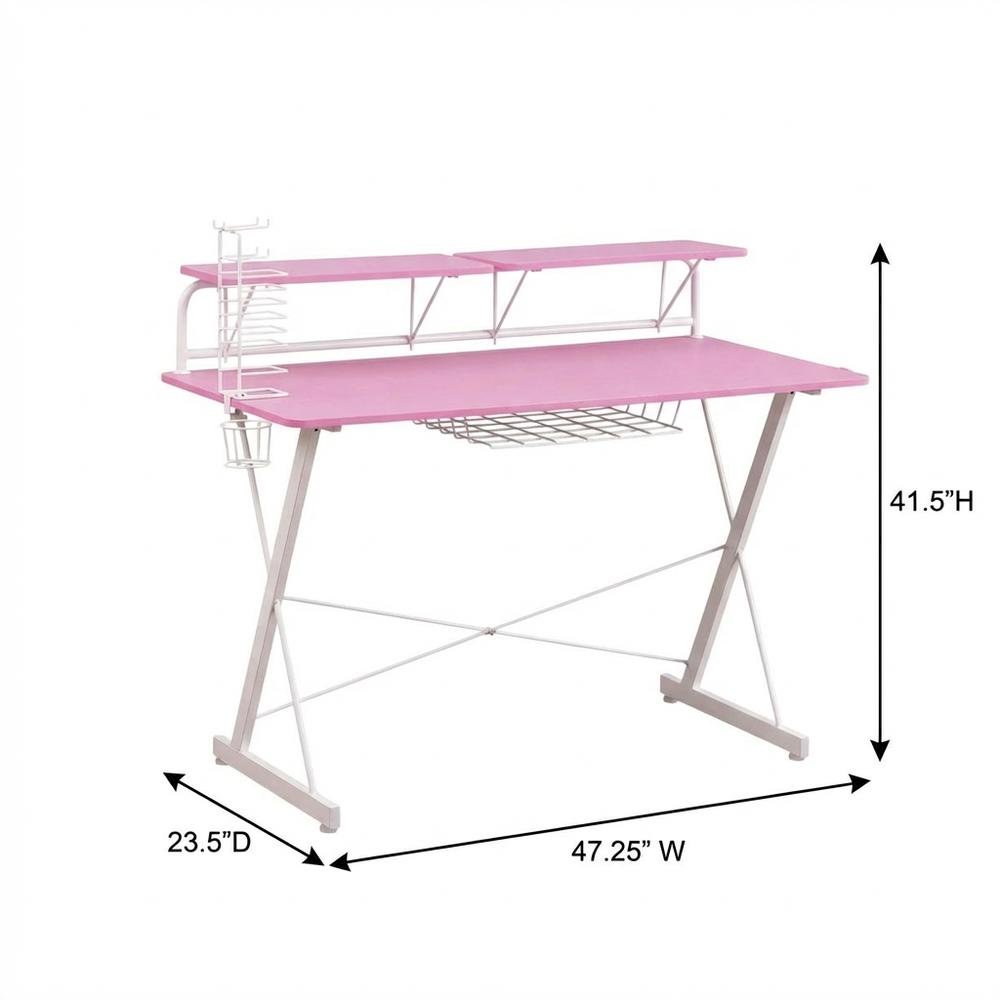 Black carbon gaming desk with shelving for computer workstations