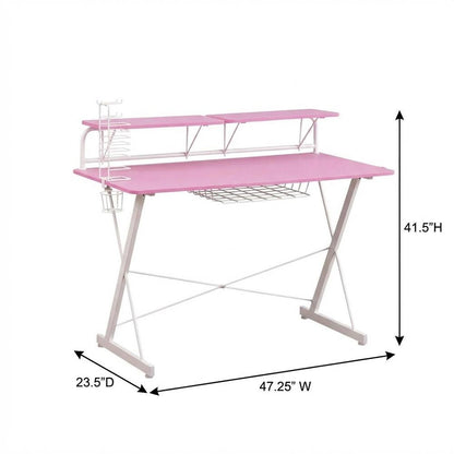 Black carbon gaming desk with shelving for computer workstations