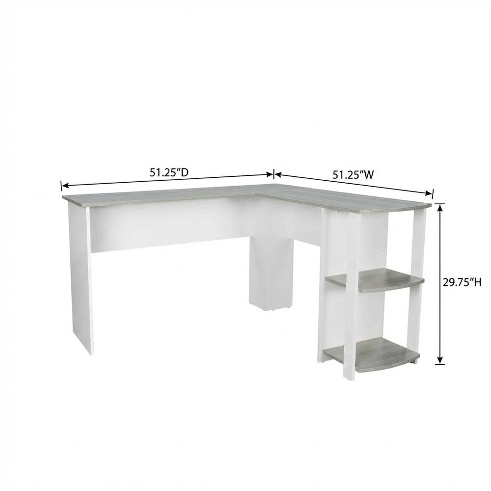 Modern Grey L-Shaped Desk with Side Shelves for Home Office Workspace