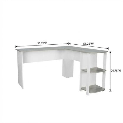 Modern Grey L-Shaped Desk with Side Shelves for Home Office Workspace