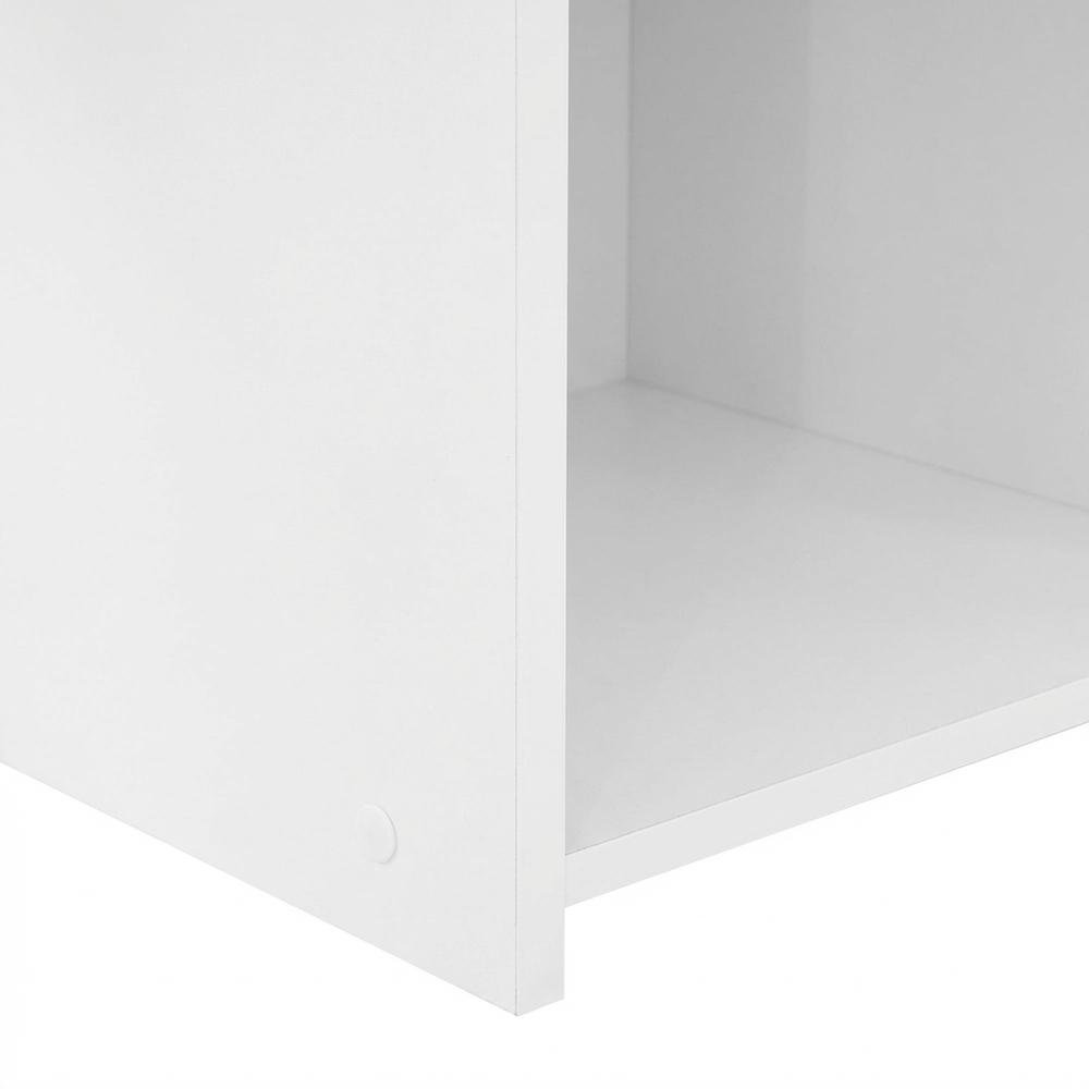 White home office workstation with storage and spacious design