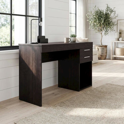 Modern white home office desk with storage, sturdy, spacious workspace
