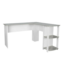 Modern Grey L-Shaped Desk with Side Shelves for Home Office Workspace
