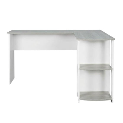 Modern Grey L-Shaped Desk with Side Shelves for Home Office Workspace
