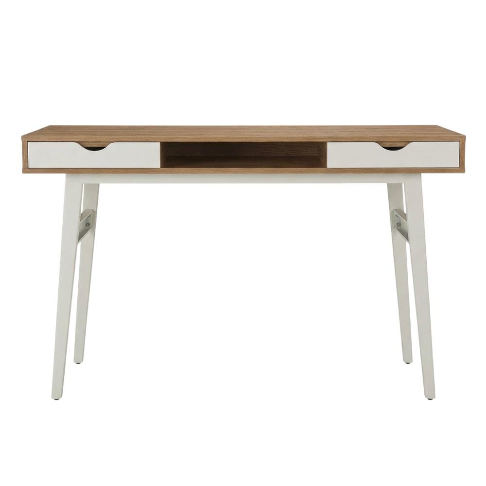 Walnut Compact Computer Desk with Storage and Tempered Glass Top