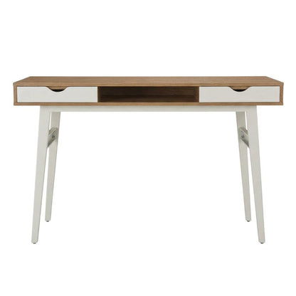 Walnut Compact Computer Desk with Storage and Tempered Glass Top