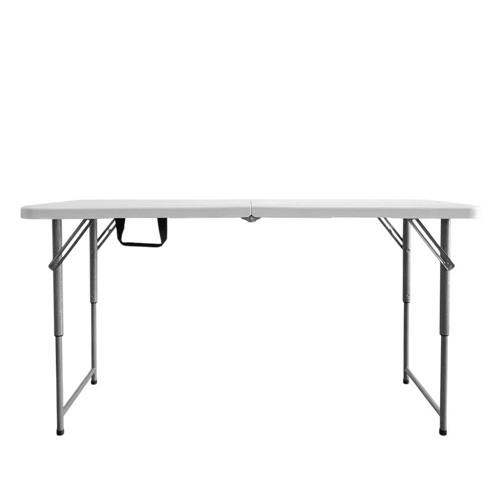 White Height Adjustable Folding Table, Granite Resin, Seats 4