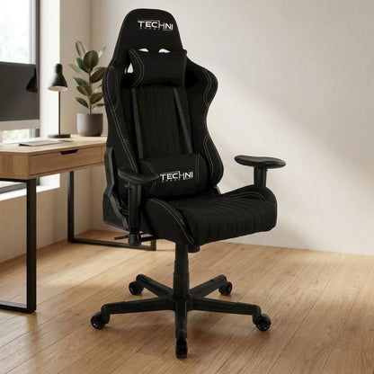 Black Fabric Ergonomic High Back Racing Gaming Chair