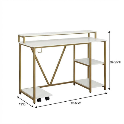 Industrial Gold Writing Desk With Sturdy Construction And Ample Workspace
