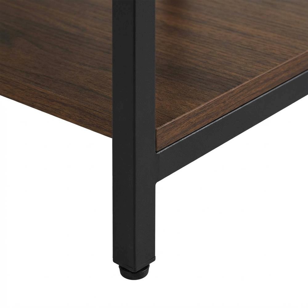 Wooden Office Desk With Storage Shelves And Brown Finish