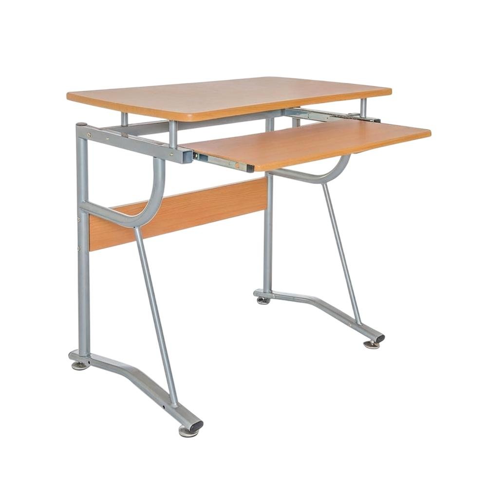 Cherry Finish Compact Computer Desk, Side Shelf, Keyboard Panel For Workspace