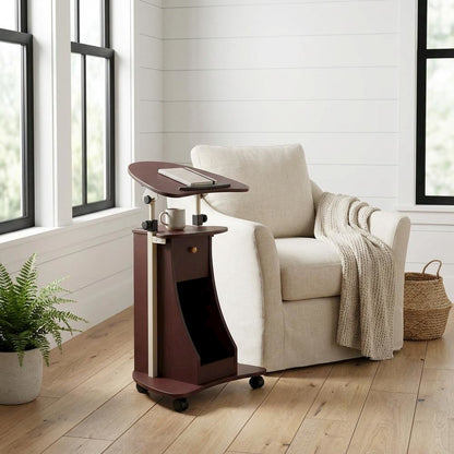 Chocolate Rolling Adjustable Laptop Cart, Storage For Office Workspace