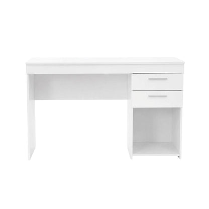 White home office workstation with storage and spacious design