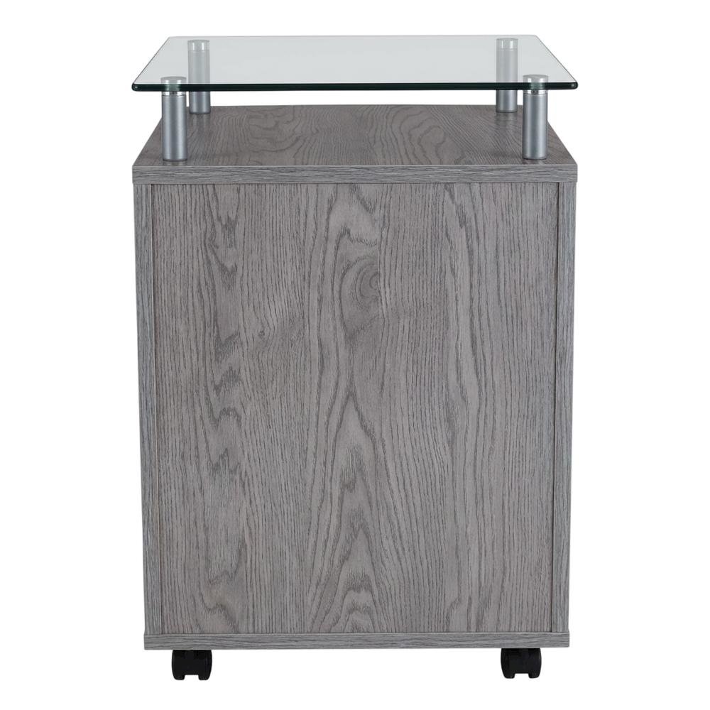 Grey Rolling File Cabinet with Glass Top and Smooth Mobility for Home or Office