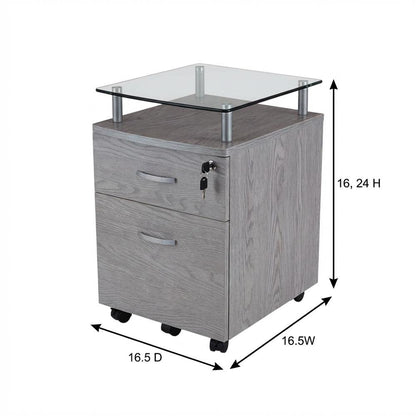 Grey Rolling File Cabinet with Glass Top and Smooth Mobility for Home or Office