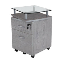 Grey Rolling File Cabinet with Glass Top and Smooth Mobility for Home or Office