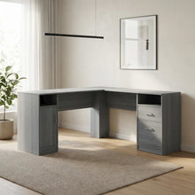 Grey L-Shape Desk with Storage and Slim Design for Home Office