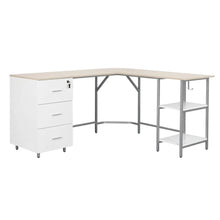 Two-Tone Desk, Storage, Sand Finish Modern Workstation, Drawer And Shelf