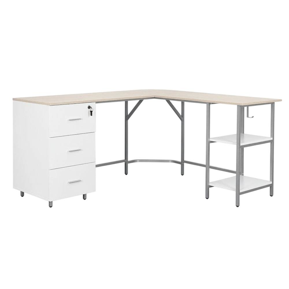 Two-Tone Desk, Storage, Sand Finish Modern Workstation, Drawer And Shelf