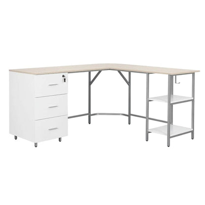 Two-Tone Desk, Storage, Sand Finish Modern Workstation, Drawer And Shelf