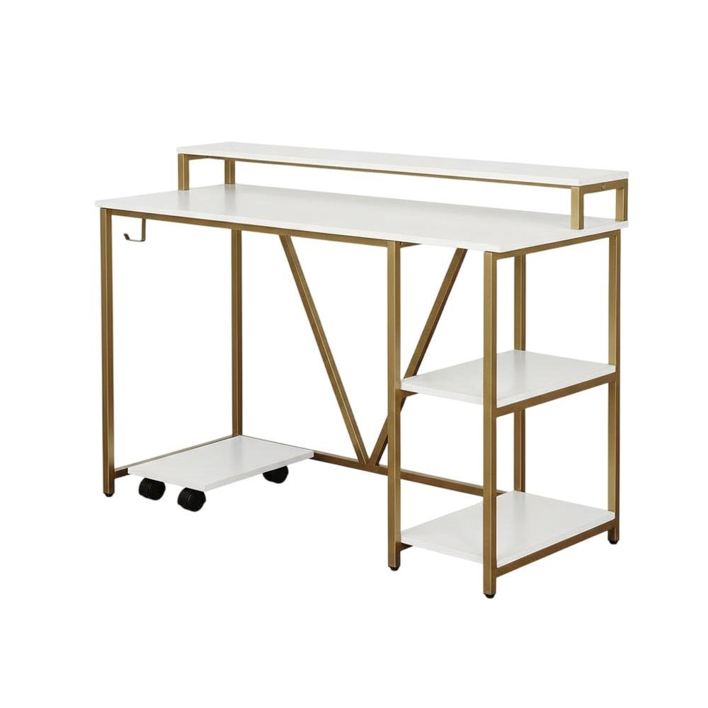Industrial Gold Writing Desk With Sturdy Construction And Ample Workspace