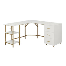 Two-Tone Desk With Storage In Gold For Office Workspace, Modern Design