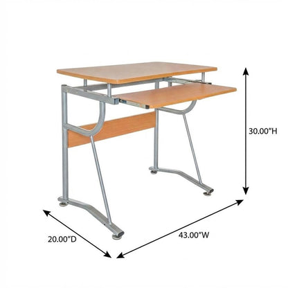 Cherry Finish Compact Computer Desk, Side Shelf, Keyboard Panel For Workspace