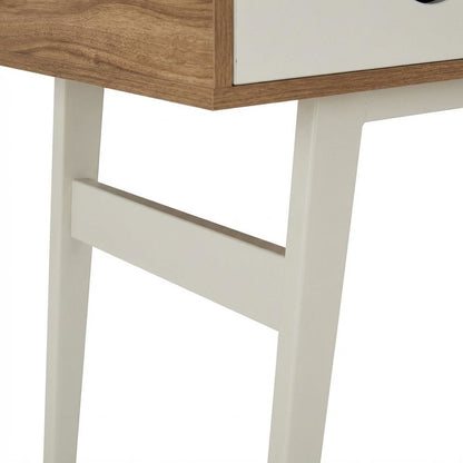 Walnut Compact Computer Desk with Storage and Tempered Glass Top