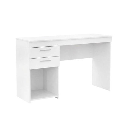 White home office workstation with storage and spacious design