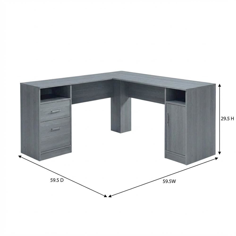 Grey L-Shape Desk with Storage and Slim Design for Home Office