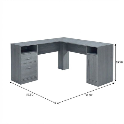 Grey L-Shape Desk with Storage and Slim Design for Home Office