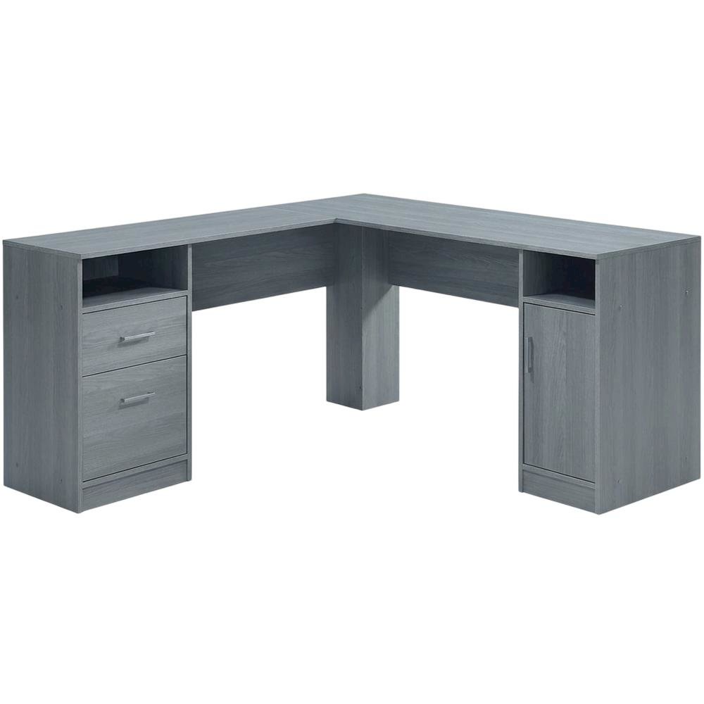 Grey L-Shape Desk with Storage and Slim Design for Home Office