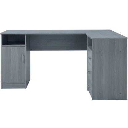 Grey L-Shape Desk with Storage and Slim Design for Home Office