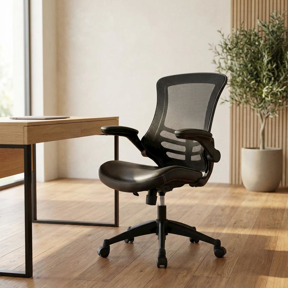 Black Mid-Back Mesh Office Chair with Adjustable Armrests for Comfort