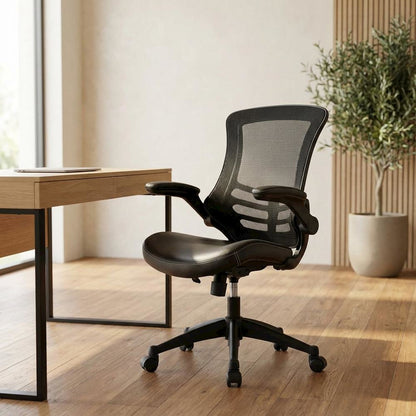 Black Mid-Back Mesh Office Chair with Adjustable Armrests for Comfort