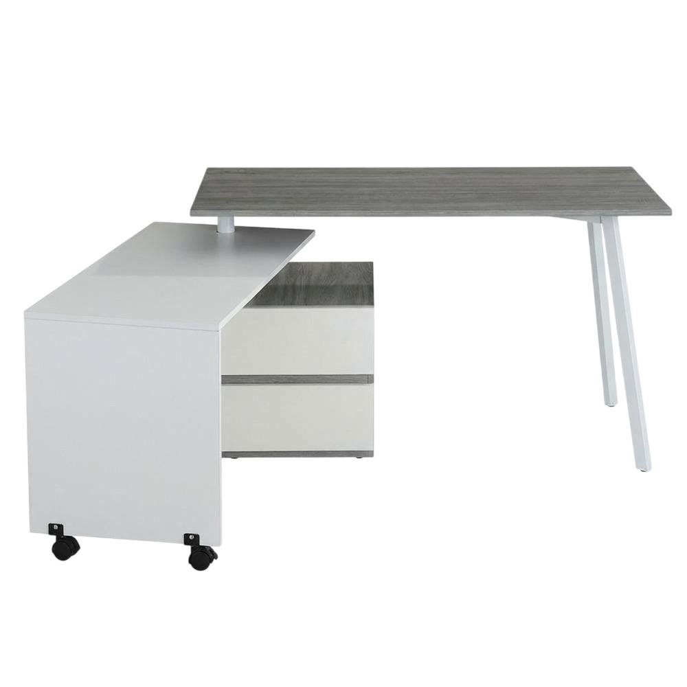 Gray rotating multi-position modern desk for computer workstations, MDF surface