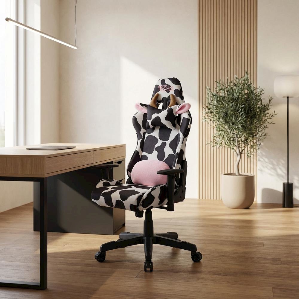 Cowhide Comfort Gaming Chair with High-Back Support and Cushioned Seat