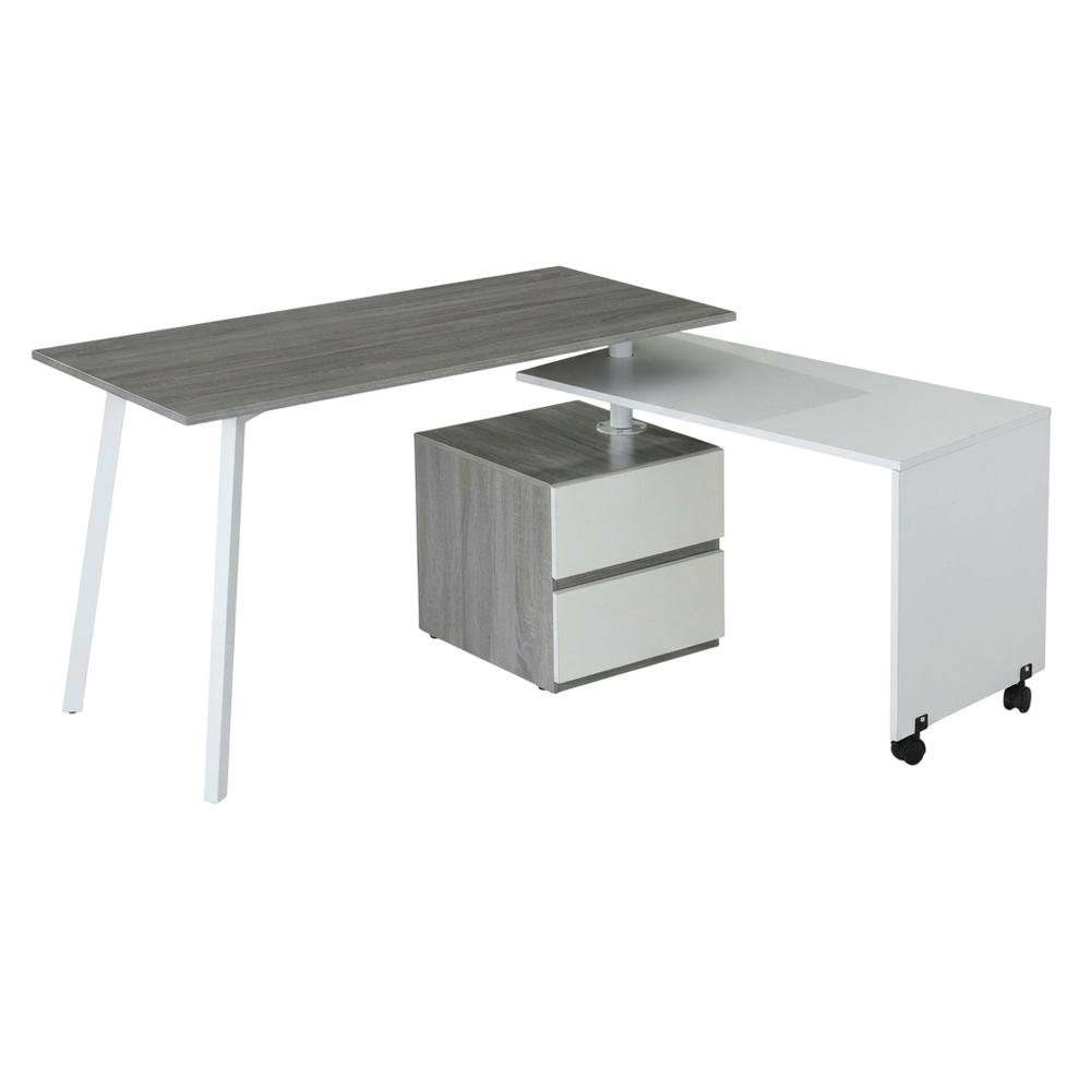 Gray rotating multi-position modern desk for computer workstations, MDF surface
