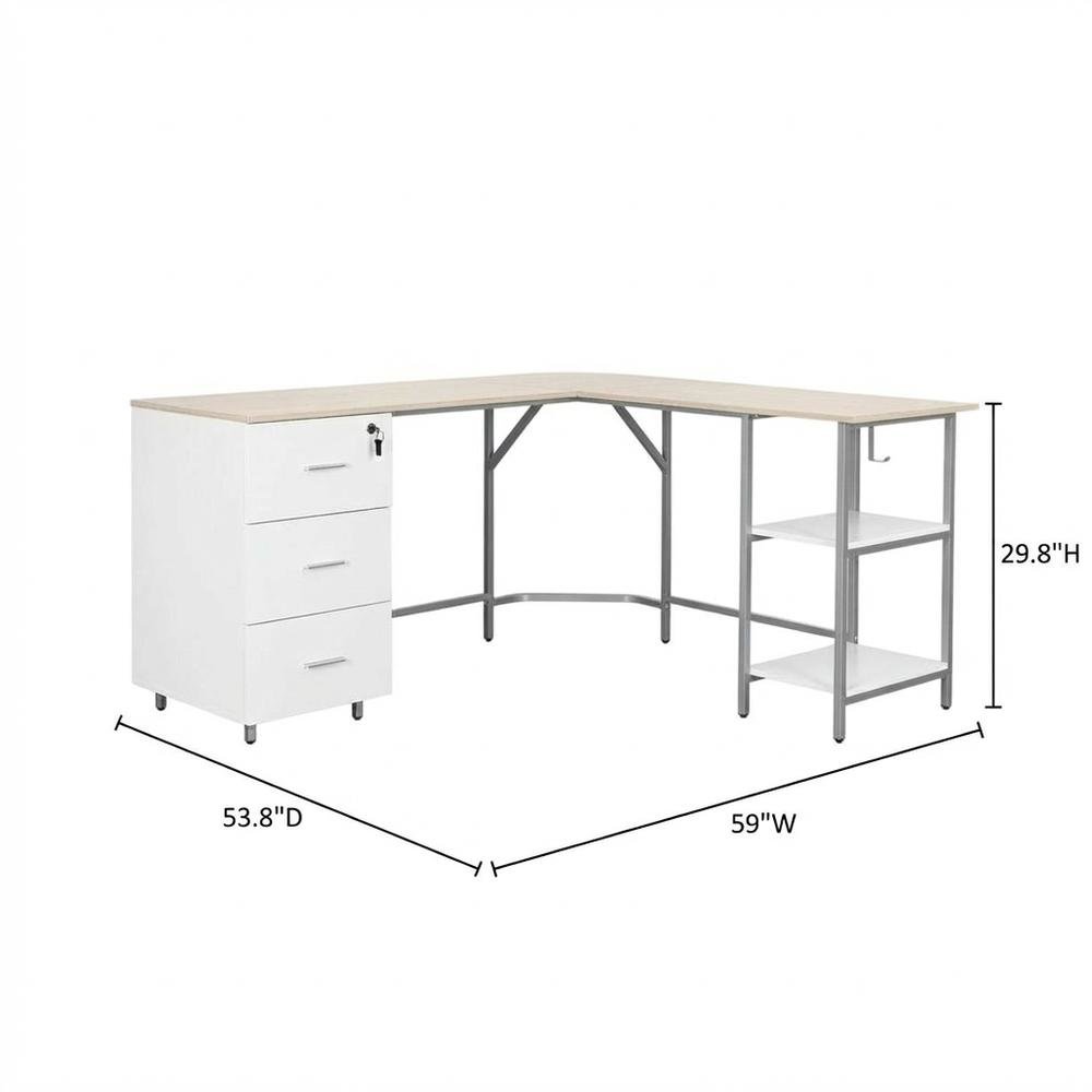 Two-Tone Desk, Storage, Sand Finish Modern Workstation, Drawer And Shelf