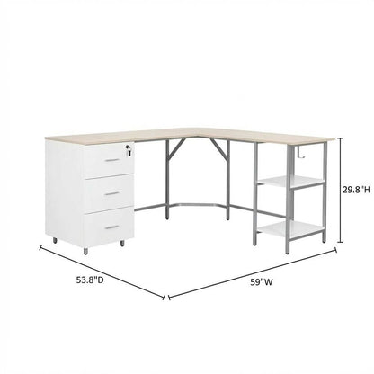 Two-Tone Desk, Storage, Sand Finish Modern Workstation, Drawer And Shelf