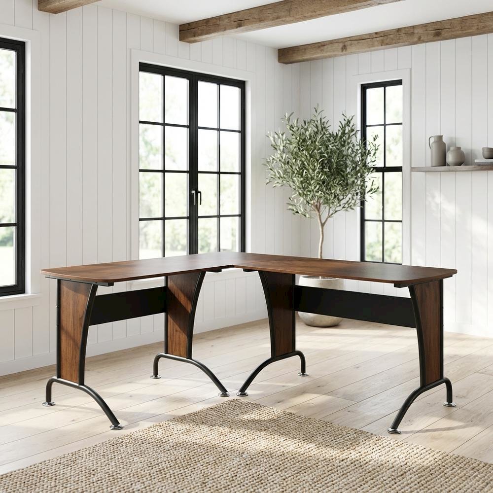 L-Shaped Office Desk With Inline Team Configuration And Keyboard Shelf
